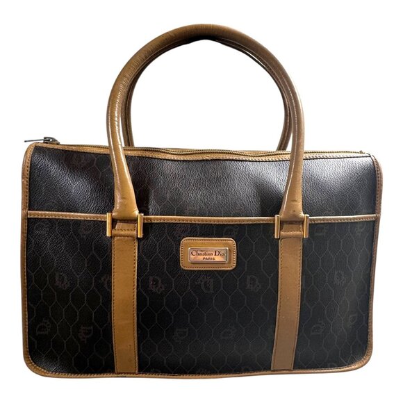 Christian Dior Black x Brown Monogram Trotter Honeycomb Boston Bag Vtg Box Gift - Picture 2 of 16